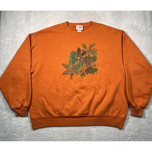 Vintage 90s Morning Sun Fall Foliage Themed Crewneck Sweatshirt Orange XL Unisex